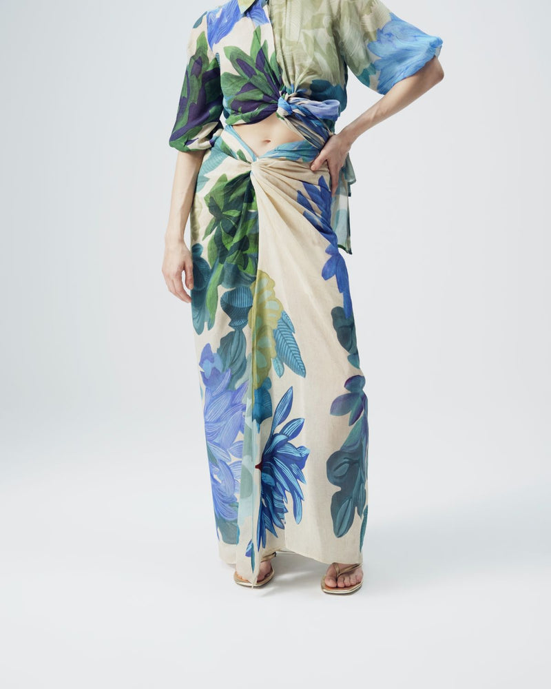 Garden Party Tie Up Top & Skirt Set mul by YAM in multi color for women in Singapore
