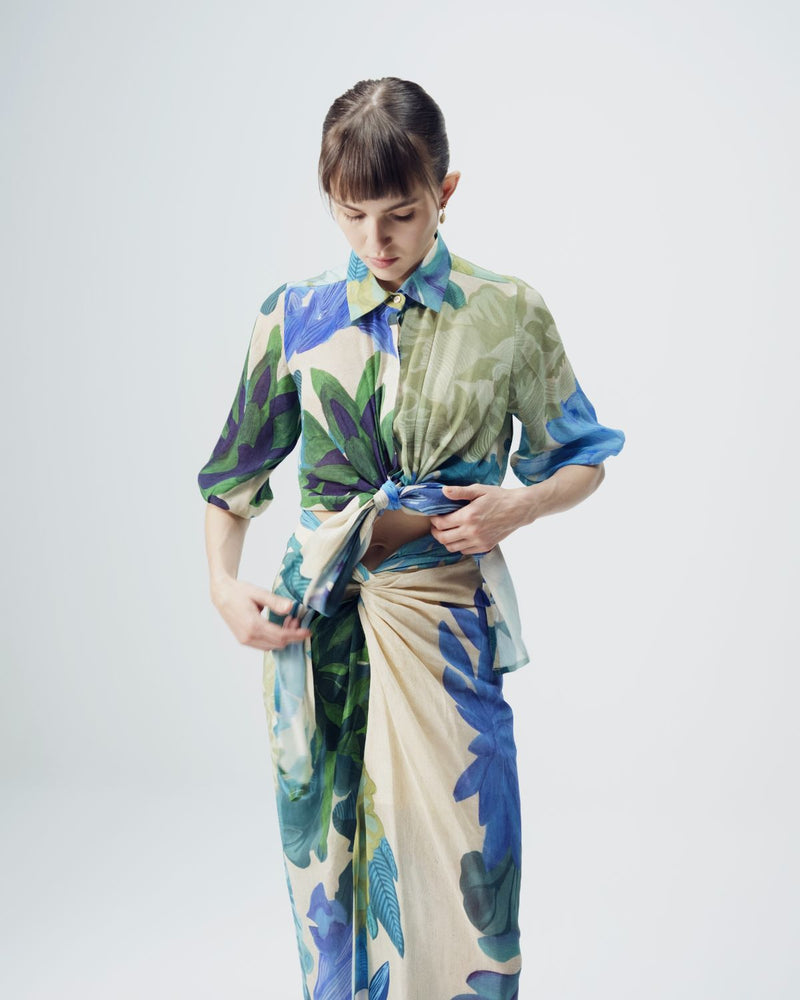 Garden Party Tie Up Top & Skirt Set mul by YAM in multi color for women in Singapore
