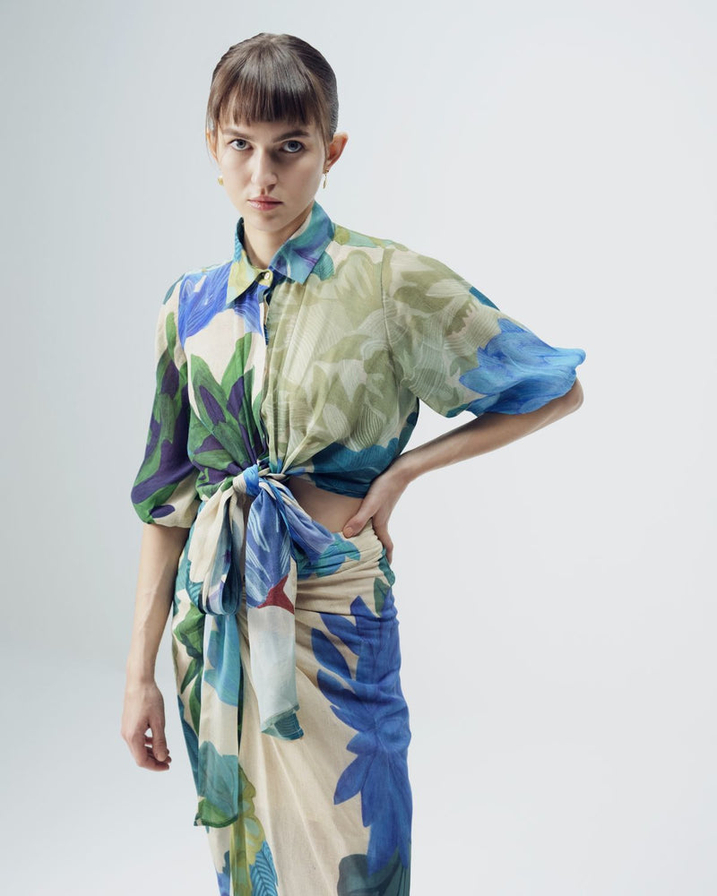 Garden Party Tie Up Top & Skirt Set mul by YAM in multi color for women in Singapore