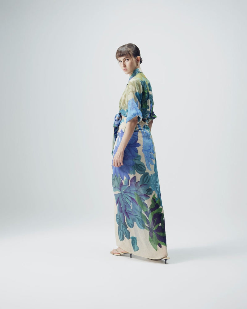 Garden Party Tie Up Top & Skirt Set mul by YAM in multi color for women in Singapore