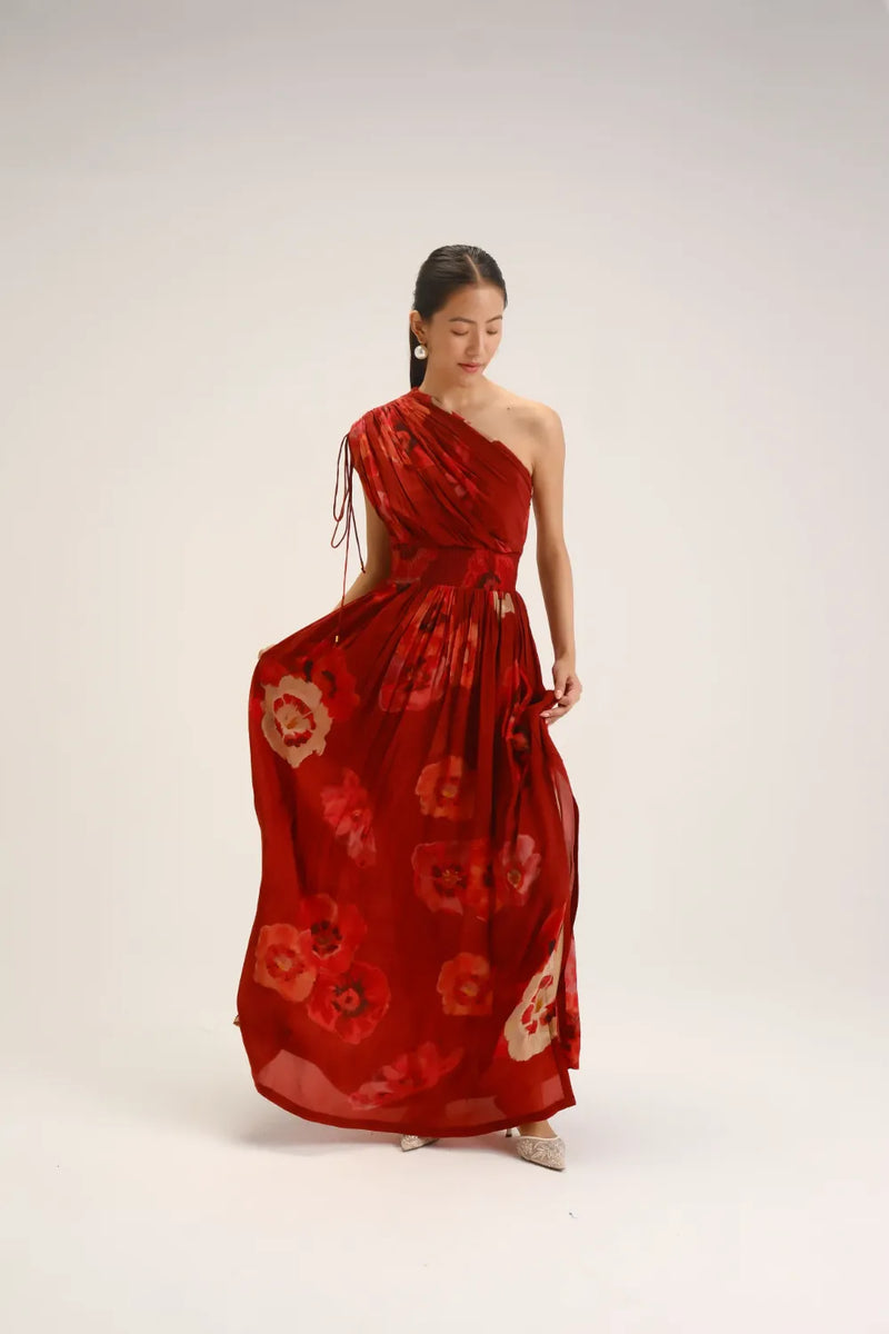 Gardenia Red One Shoulder Dress