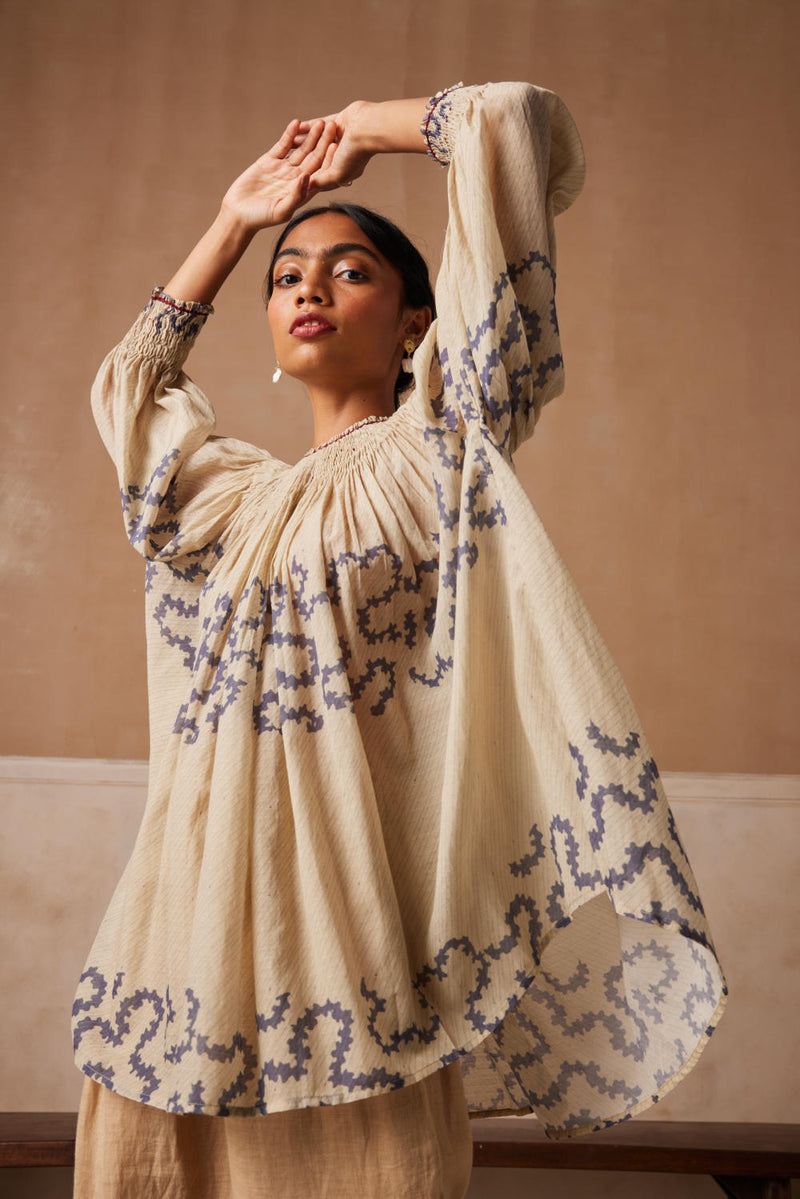 Gathered Top-Ivory Spiral cotton by CORD for women in Singapore