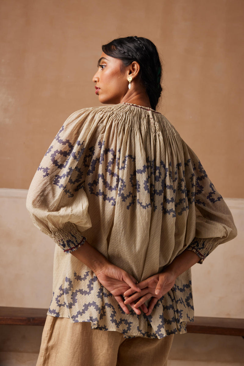 Gathered Top-Ivory Spiral cotton by CORD for women in Singapore