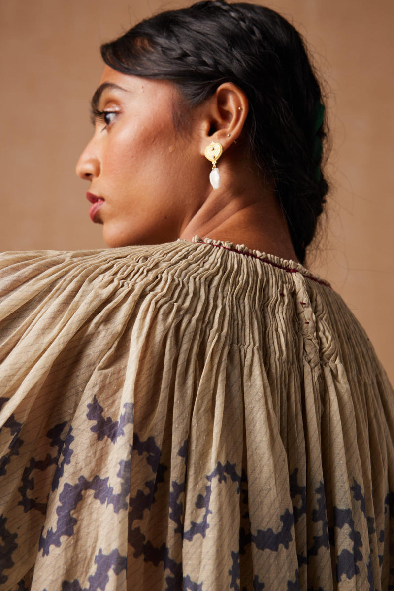 Gathered Top-Ivory Spiral cotton by CORD for women in Singapore