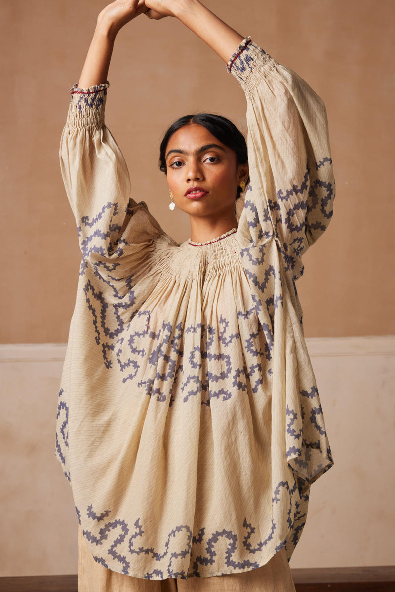 Gathered Top-Ivory Spiral cotton by CORD for women in Singapore