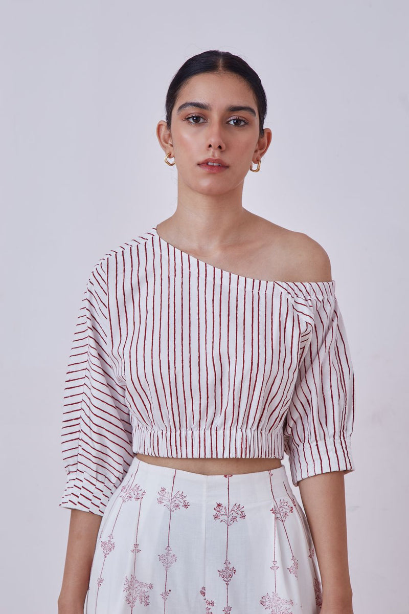 Gaya Red Stripe Hand Printed Top cotton cambric top/shirt by The Summer House for women in Singapore