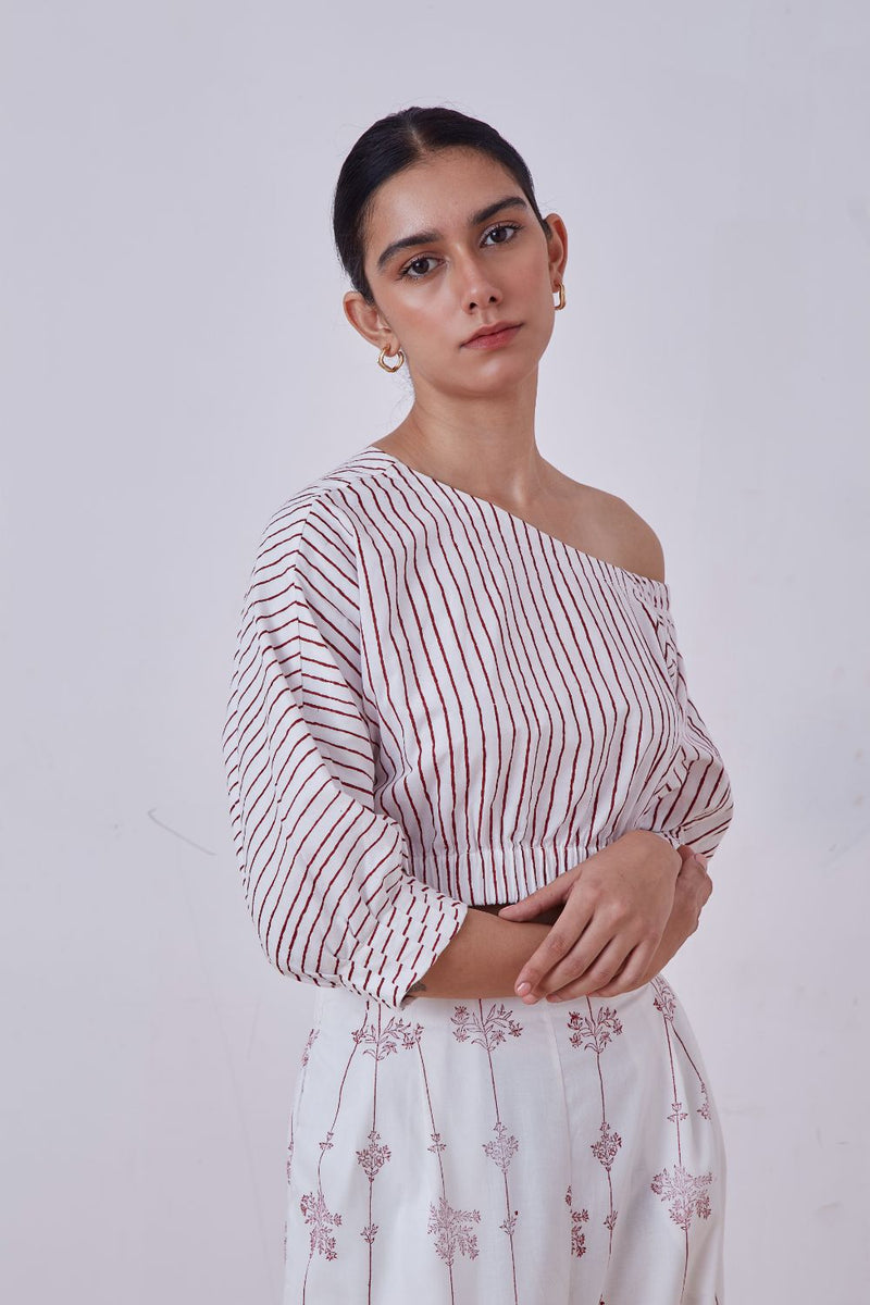 Gaya Red Stripe Hand Printed Top cotton cambric top/shirt by The Summer House for women in Singapore