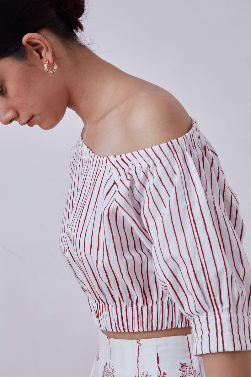 Gaya Red Stripe Hand Printed Top cotton cambric top/shirt by The Summer House for women in Singapore