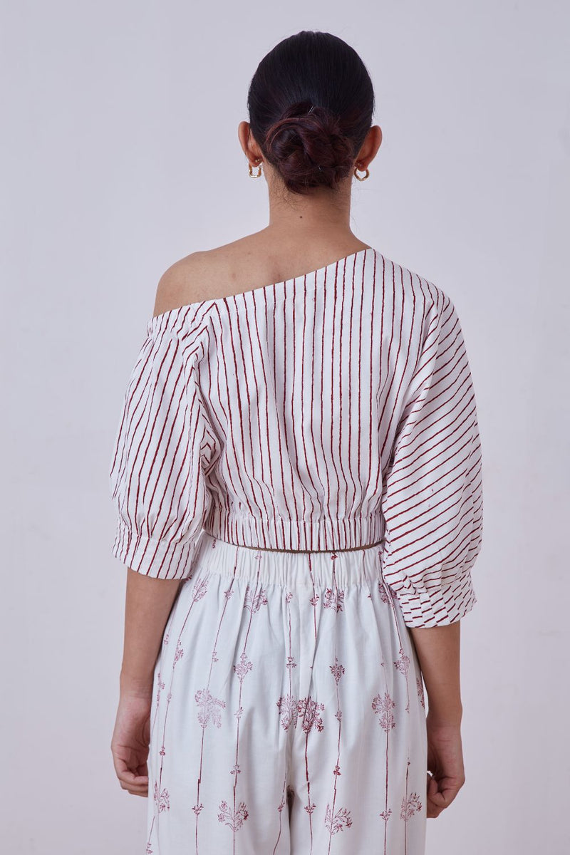 Gaya Red Stripe Hand Printed Top cotton cambric top/shirt by The Summer House for women in Singapore