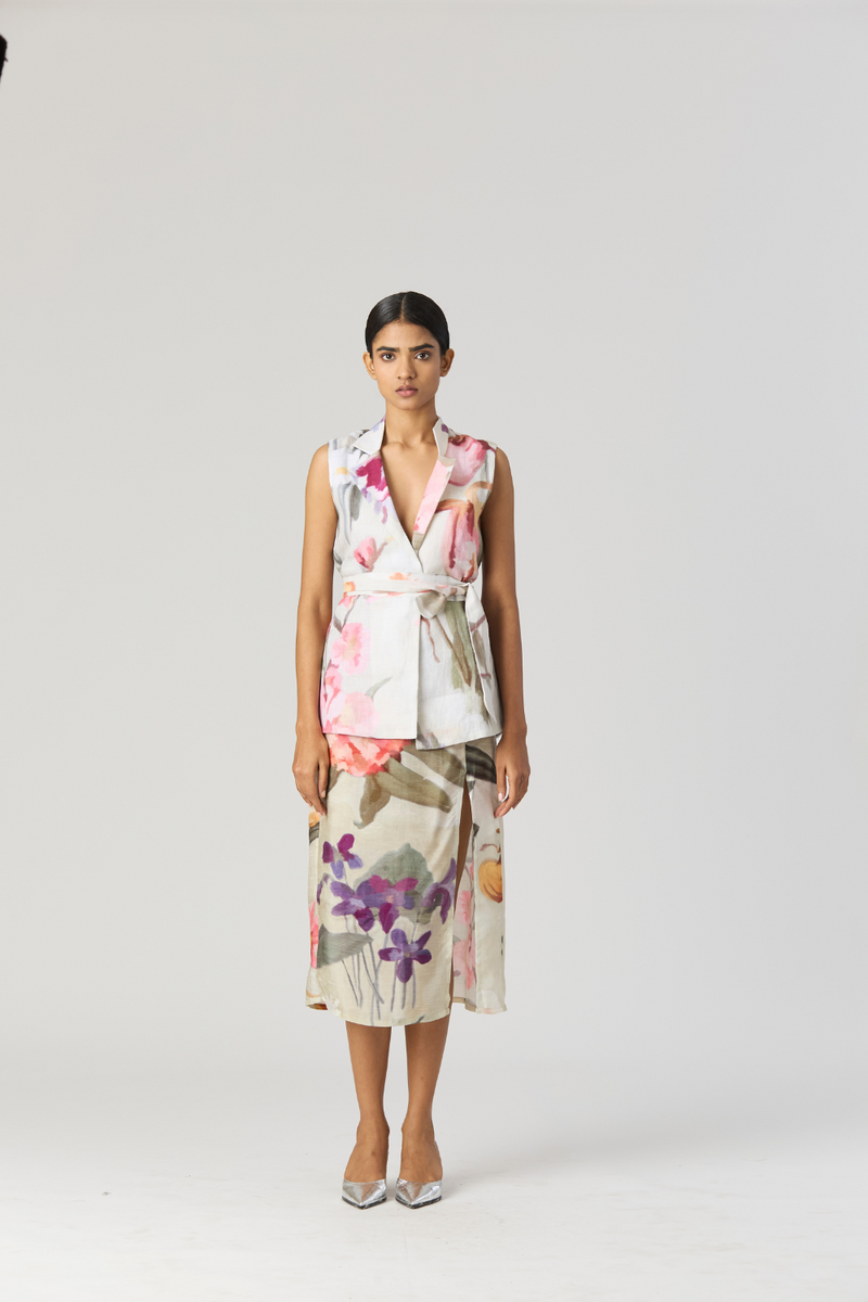 GIA JACKET & SKIRT SET silk by Yam in mint color for women in Singapore