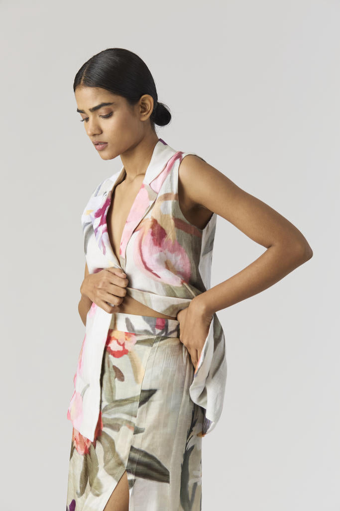 GIA JACKET & SKIRT SET silk by Yam in mint color for women in Singapore