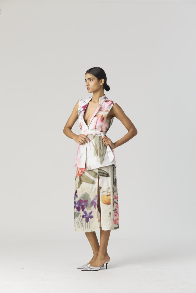 GIA JACKET & SKIRT SET silk by Yam in mint color for women in Singapore