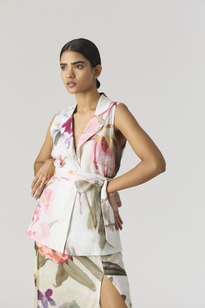 GIA JACKET & SKIRT SET silk by Yam in mint color for women in Singapore