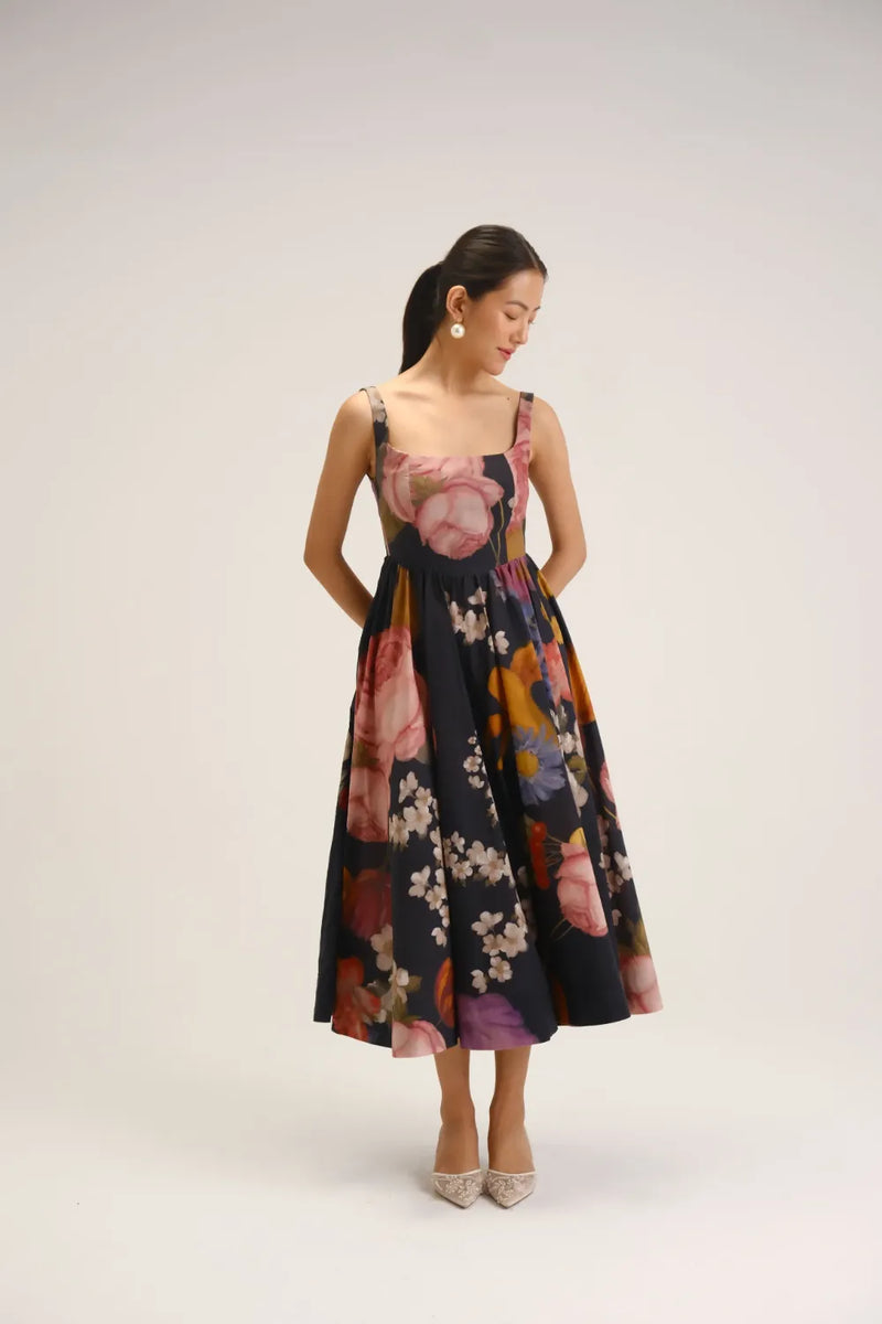 Glory Black Cherry Dress cotton dress by YAM in black for women in Singapore