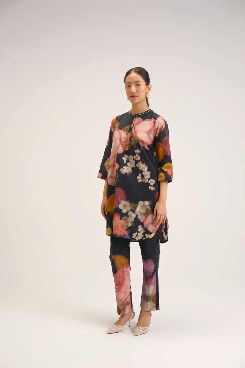 Glory Black Short Kurta Set cotton light kurta set by YAM in black for women in Singapore