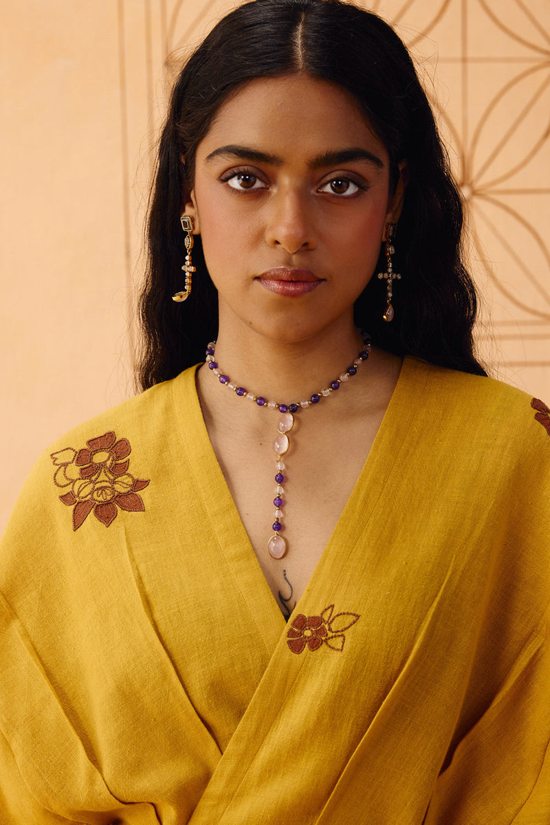 Glowing Garden Handspun Handwoven Organic Cotton Wrap Dress organic cotton dress by SUI in mustard for women in Singapore