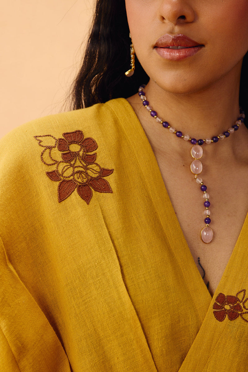 Glowing Garden Handspun Handwoven Organic Cotton Wrap Dress organic cotton dress by SUI in mustard for women in Singapore