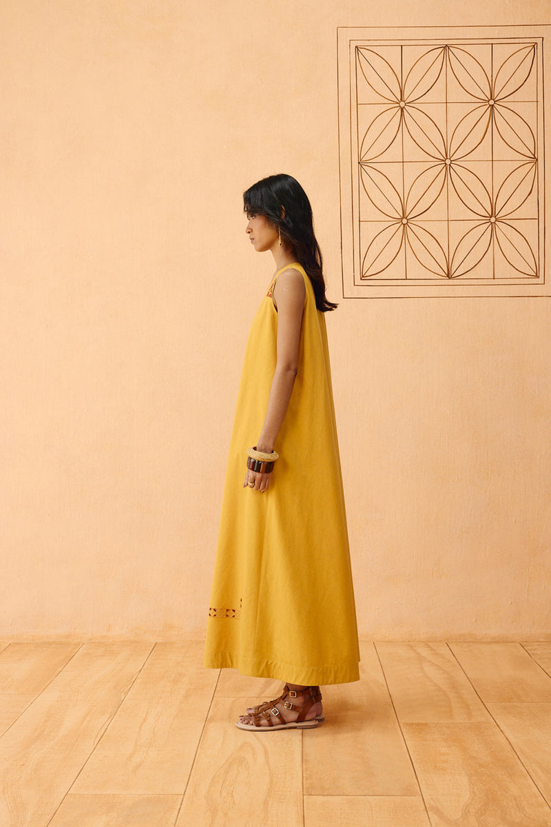 Golden Ghar Organic Cotton Maxi Dress poplin dress by SUI in mustard for women in Singapore