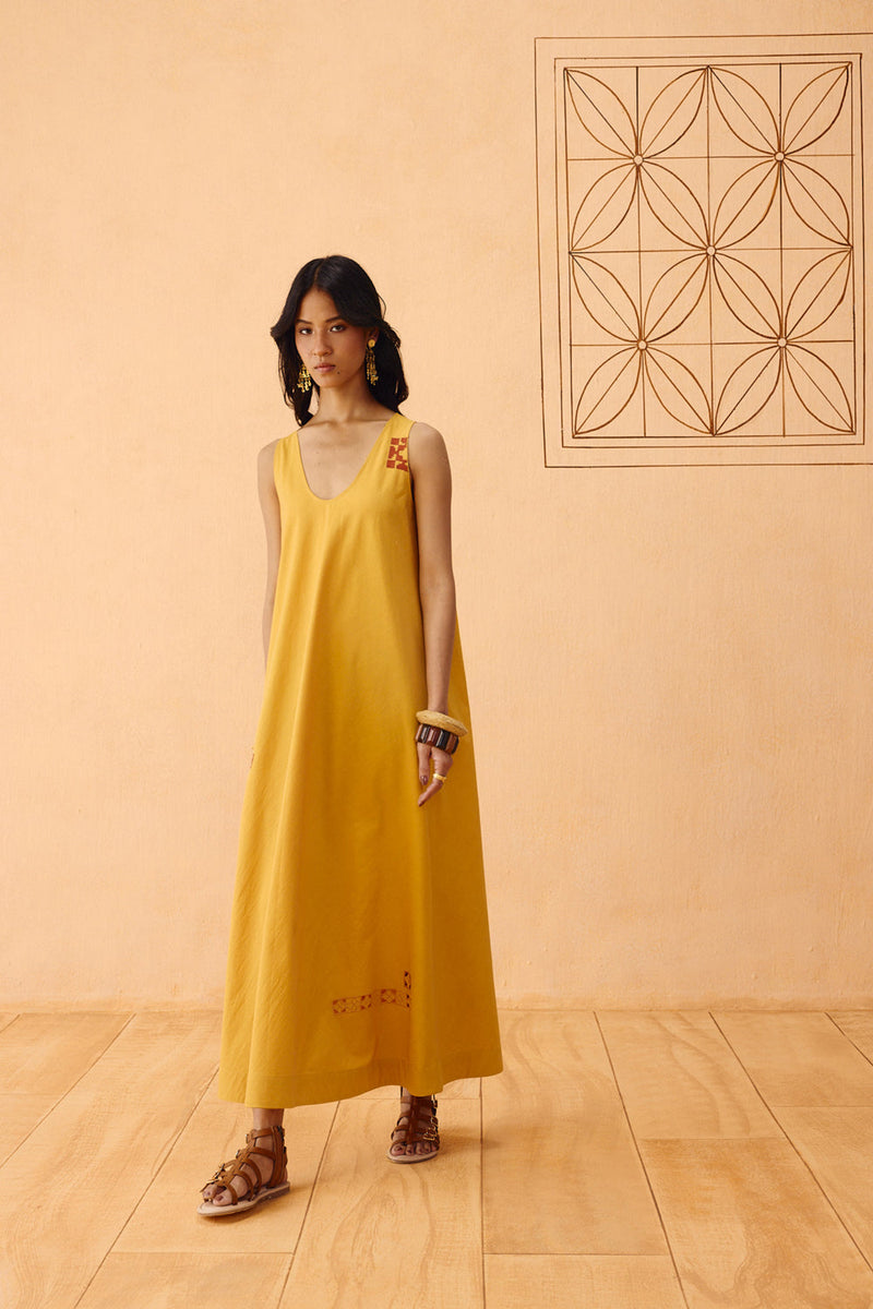 Golden Ghar Organic Cotton Maxi Dress poplin dress by SUI in mustard for women in Singapore