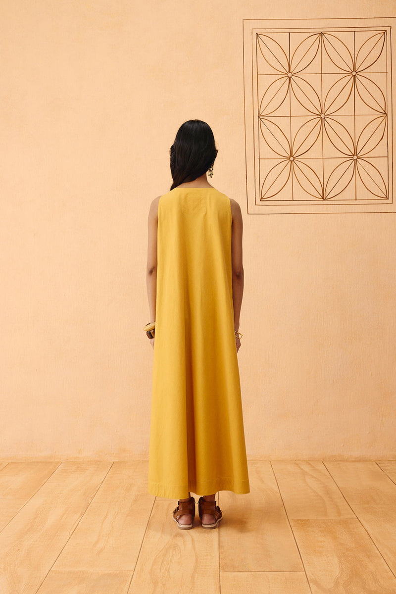 Golden Ghar Organic Cotton Maxi Dress poplin dress by SUI in mustard for women in Singapore