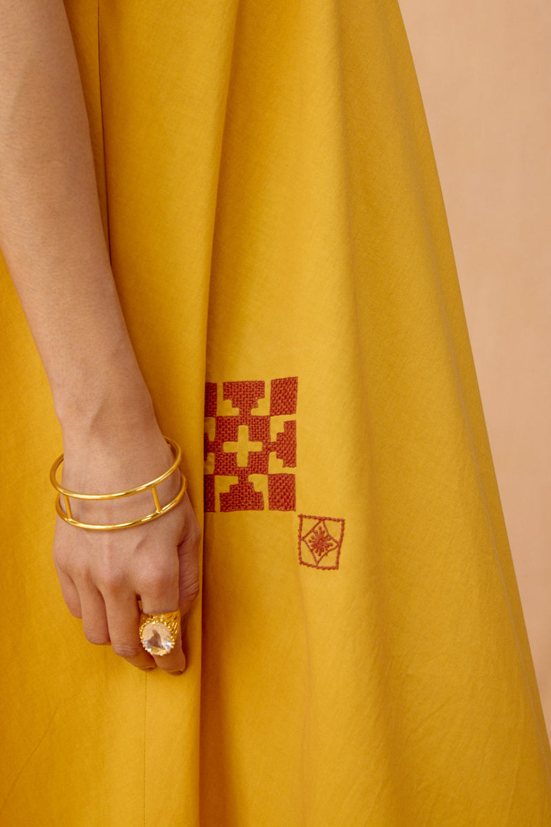 Golden Ghar Organic Cotton Maxi Dress poplin dress by SUI in mustard for women in Singapore