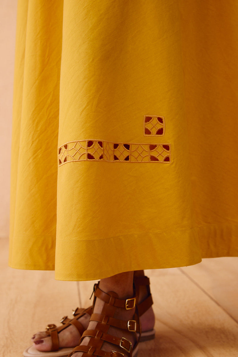 Golden Ghar Organic Cotton Maxi Dress poplin dress by SUI in mustard for women in Singapore