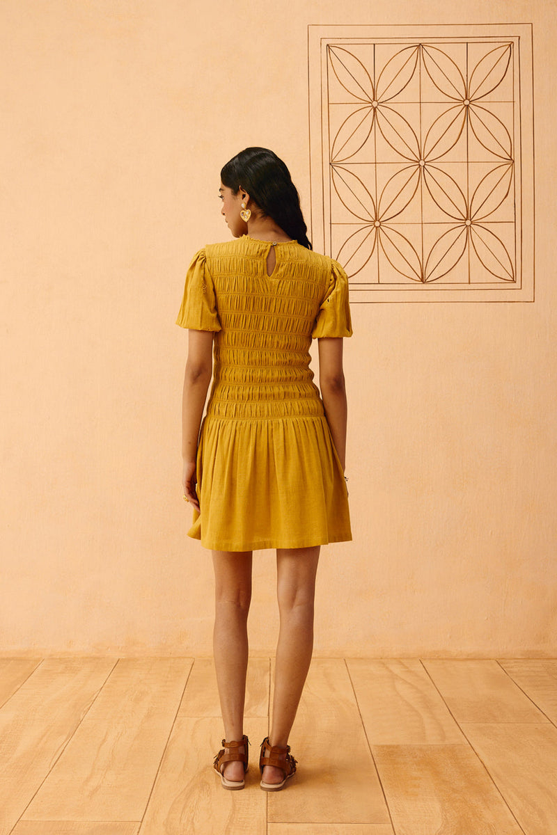 Golden Glow Kala Cotton Dress cotton dress by SUI in mustard for women in Singapore