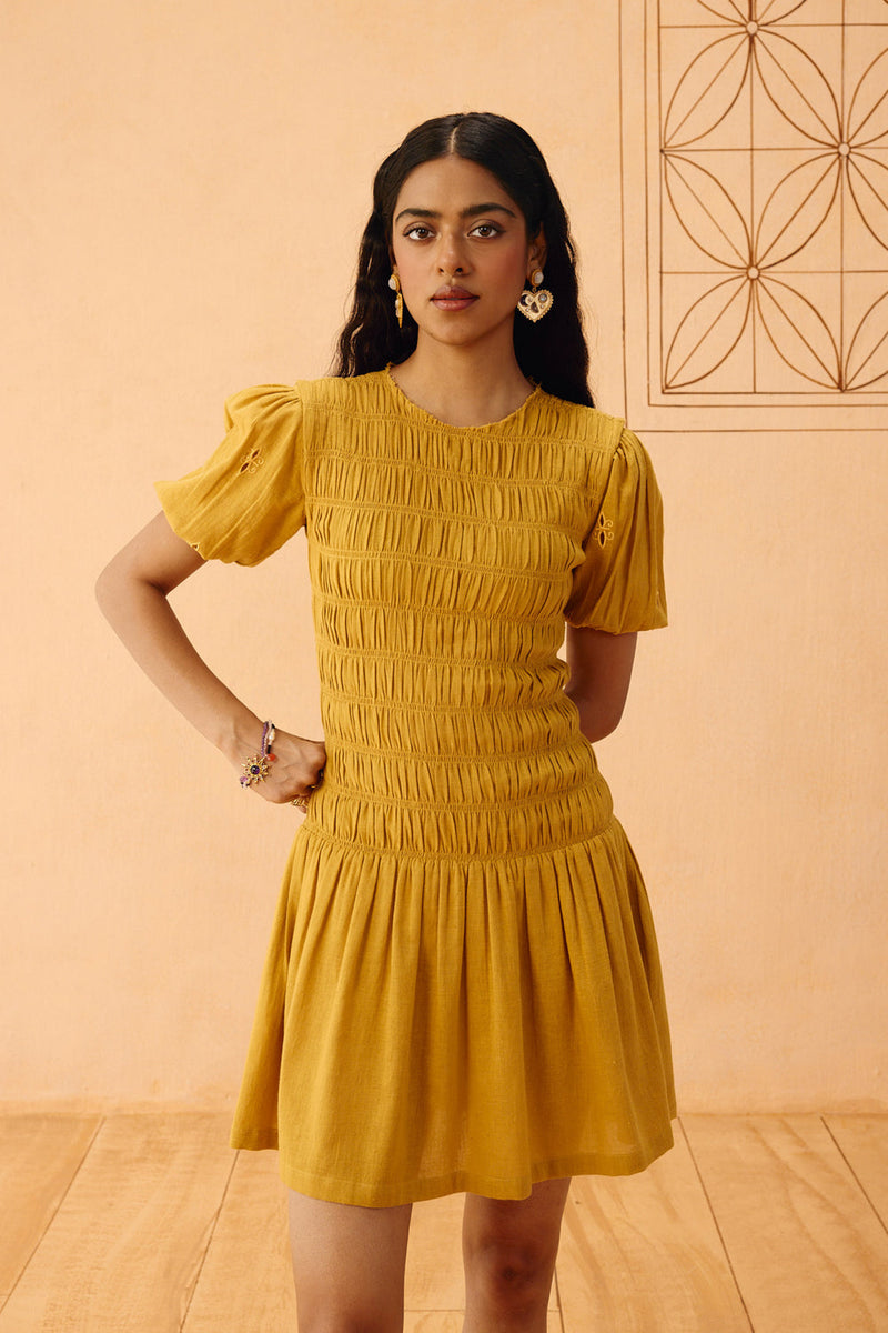 Golden Glow Kala Cotton Dress cotton dress by SUI in mustard for women in Singapore