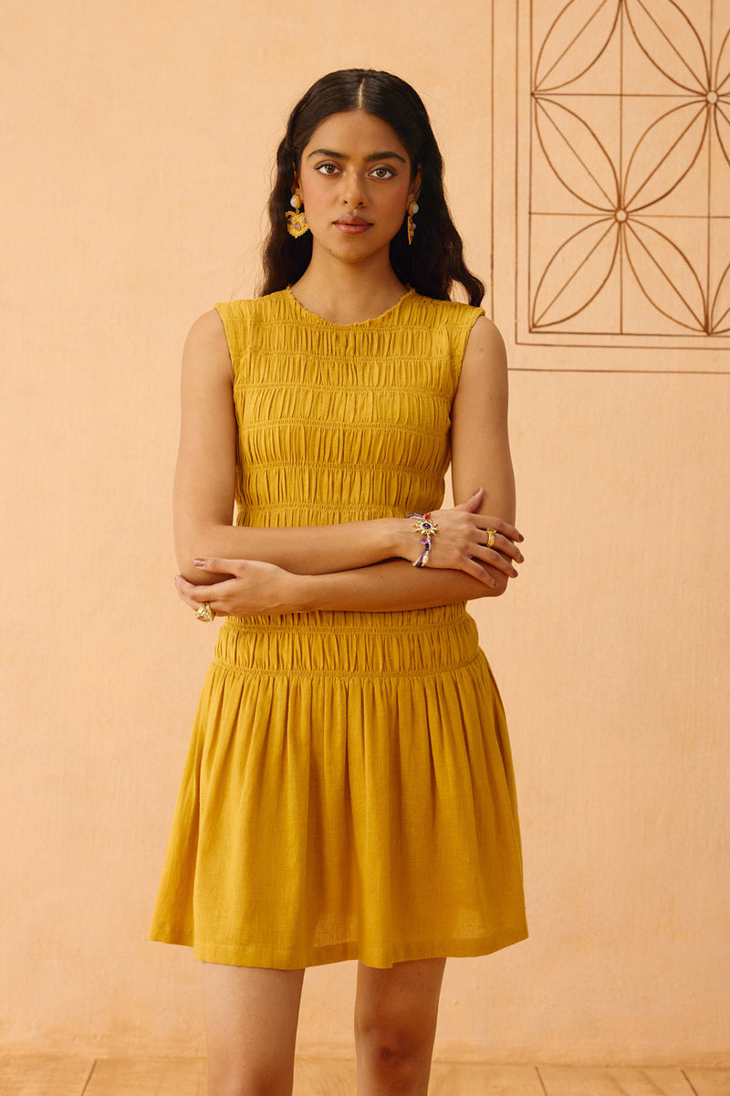 Golden Glow Kala Cotton Dress cotton dress by SUI in mustard for women in Singapore