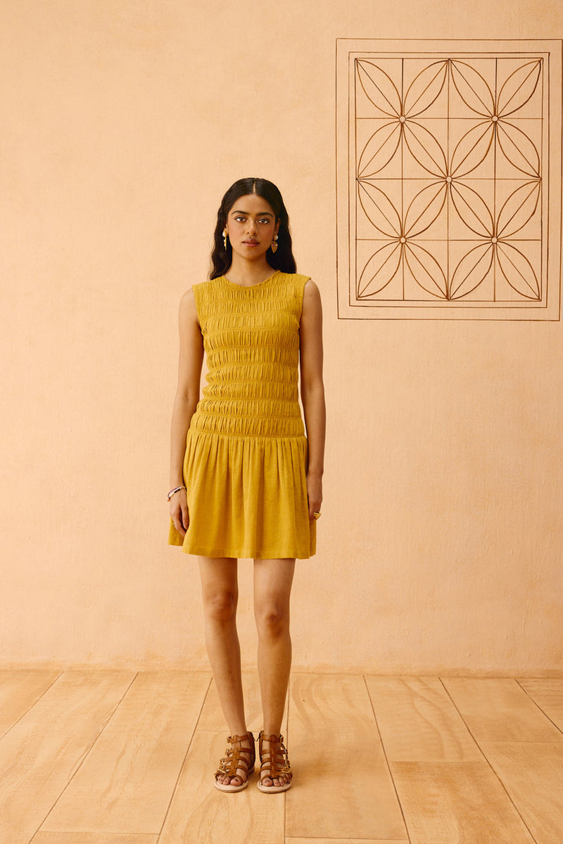 Golden Glow Kala Cotton Dress cotton dress by SUI in mustard for women in Singapore