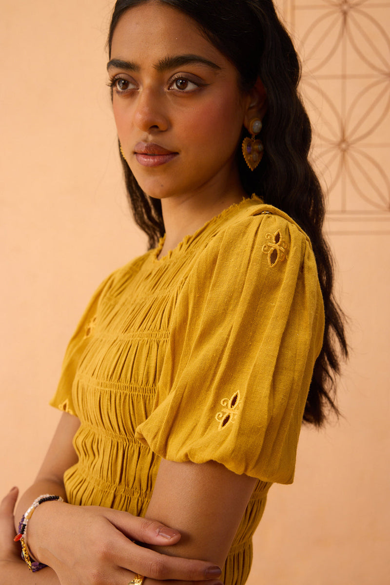 Golden Glow Kala Cotton Dress cotton dress by SUI in mustard for women in Singapore