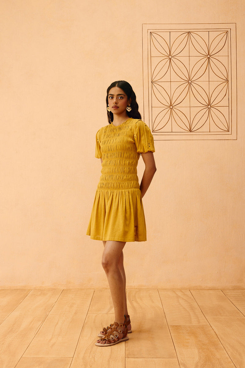 Golden Glow Kala Cotton Dress cotton dress by SUI in mustard for women in Singapore