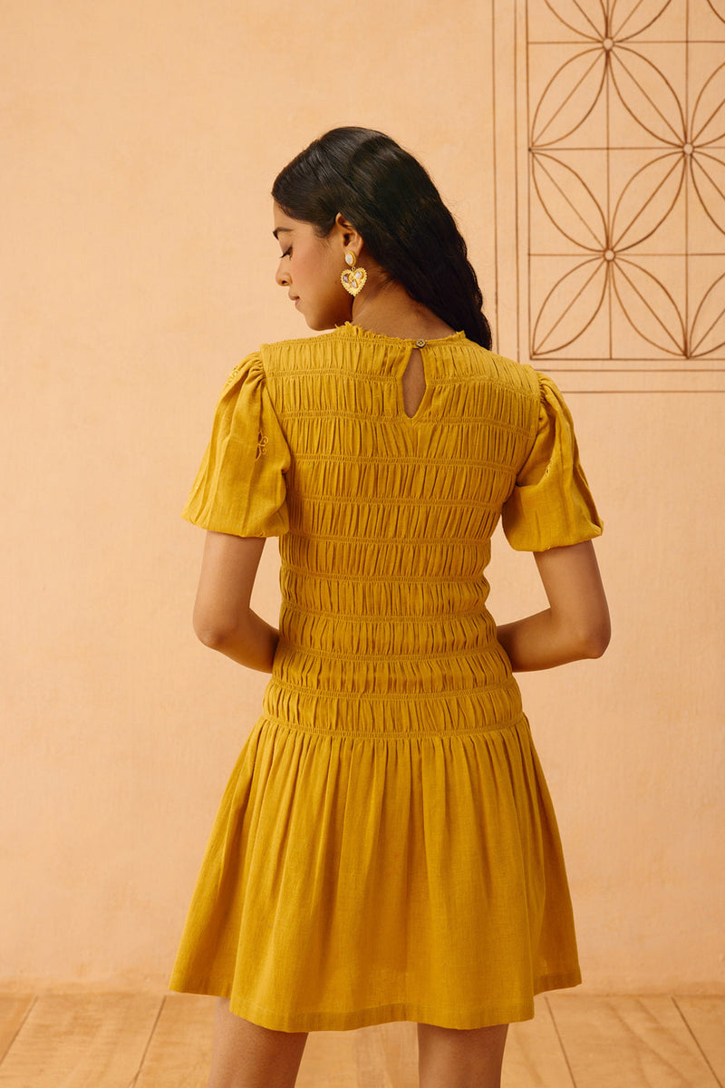 Golden Glow Kala Cotton Dress cotton dress by SUI in mustard for women in Singapore