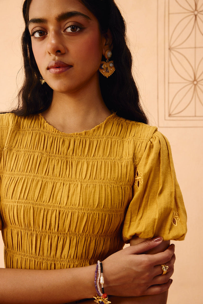 Golden Glow Kala Cotton Dress cotton dress by SUI in mustard for women in Singapore