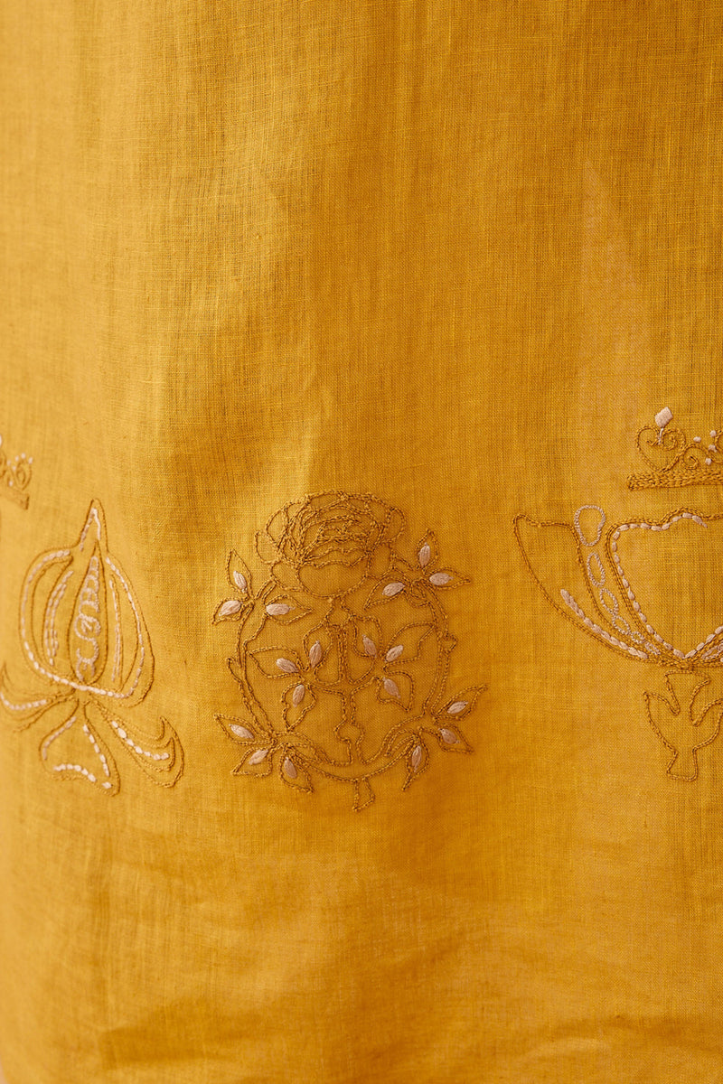 Golden Palm Linen Maxi Dress linen dress by SUI in mustard for women in Singapore