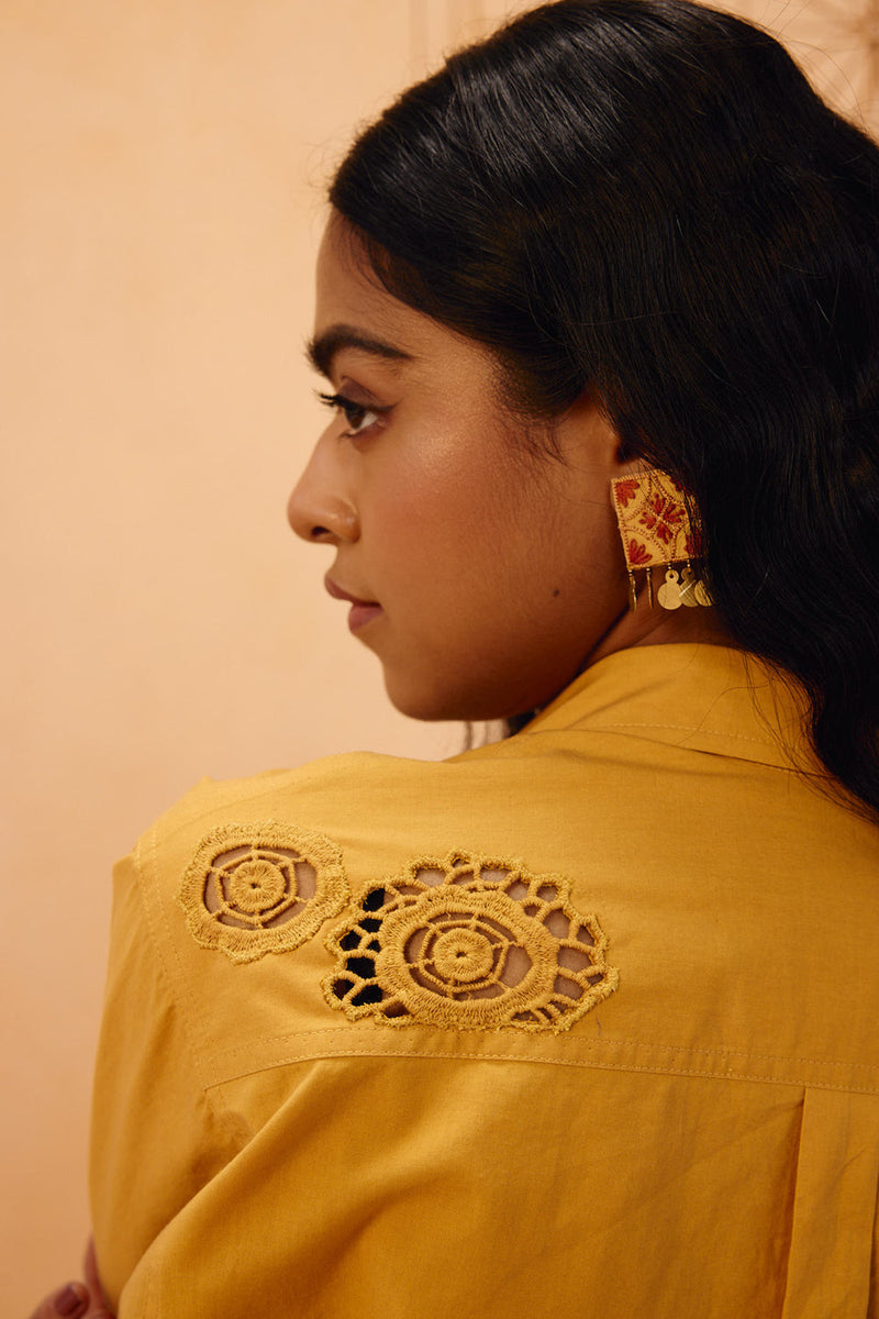 Golden Patterns Organic Cotton Shirt poplin top/shirt by SUI in mustard for women in Singapore