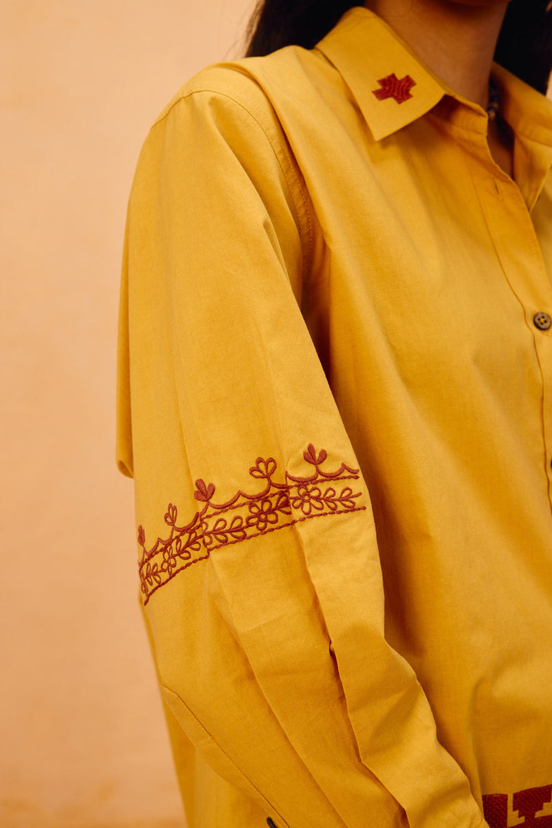 Golden Patterns Organic Cotton Shirt poplin top/shirt by SUI in mustard for women in Singapore