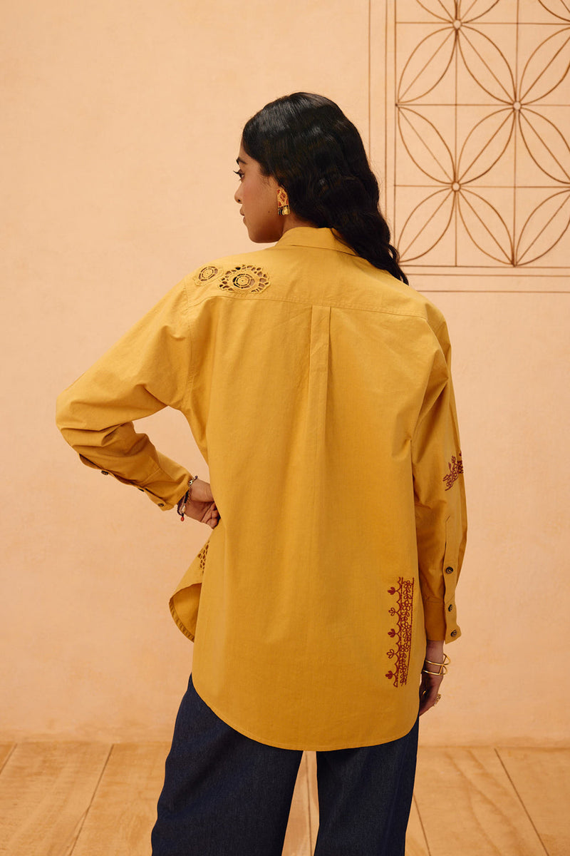 Golden Patterns Organic Cotton Shirt poplin top/shirt by SUI in mustard for women in Singapore