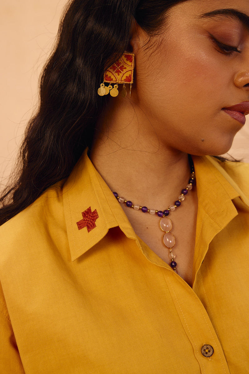 Golden Patterns Organic Cotton Shirt poplin top/shirt by SUI in mustard for women in Singapore