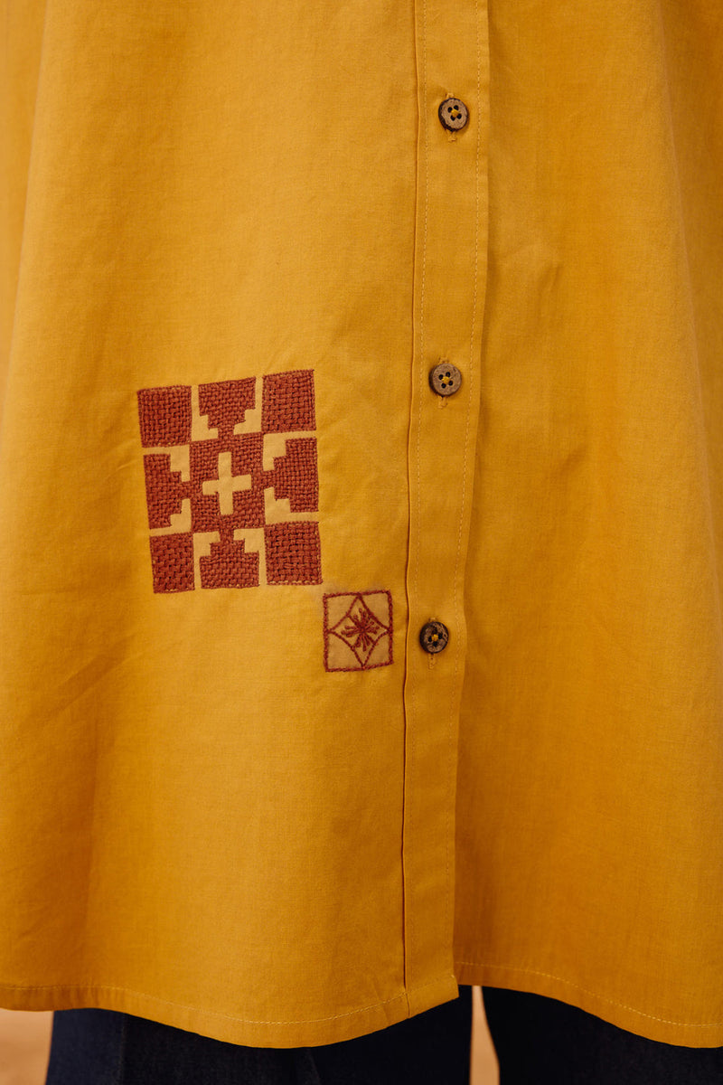 Golden Patterns Organic Cotton Shirt poplin top/shirt by SUI in mustard for women in Singapore