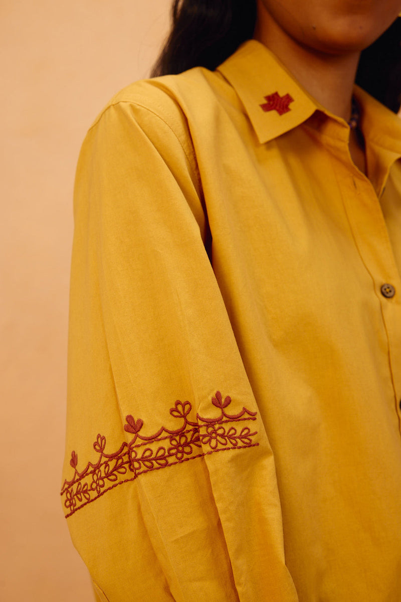 Golden Patterns Organic Cotton Shirt poplin top/shirt by SUI in mustard for women in Singapore