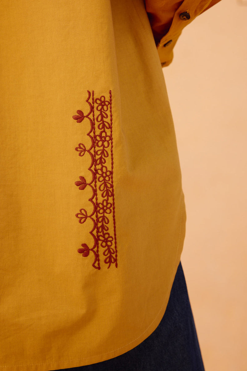 Golden Patterns Organic Cotton Shirt poplin top/shirt by SUI in mustard for women in Singapore
