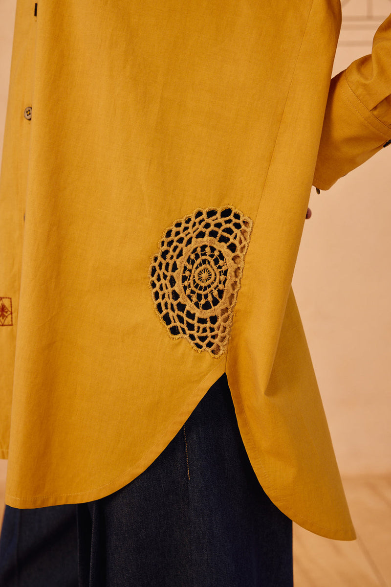 Golden Patterns Organic Cotton Shirt poplin top/shirt by SUI in mustard for women in Singapore