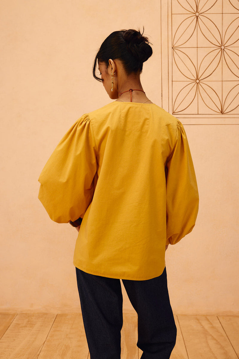 Golden Roots Organic Cotton Top poplin top/shirt by SUI in mustard for women in Singapore