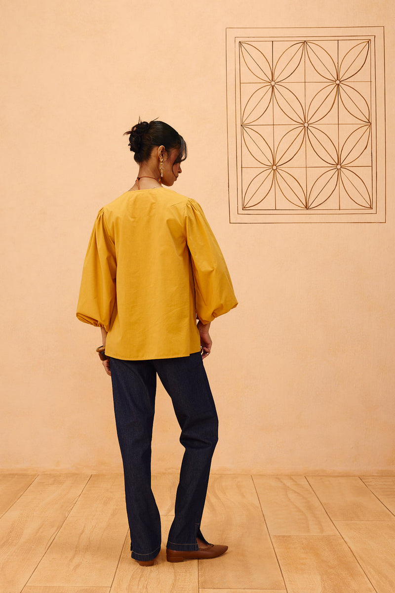 Golden Roots Organic Cotton Top poplin top/shirt by SUI in mustard for women in Singapore