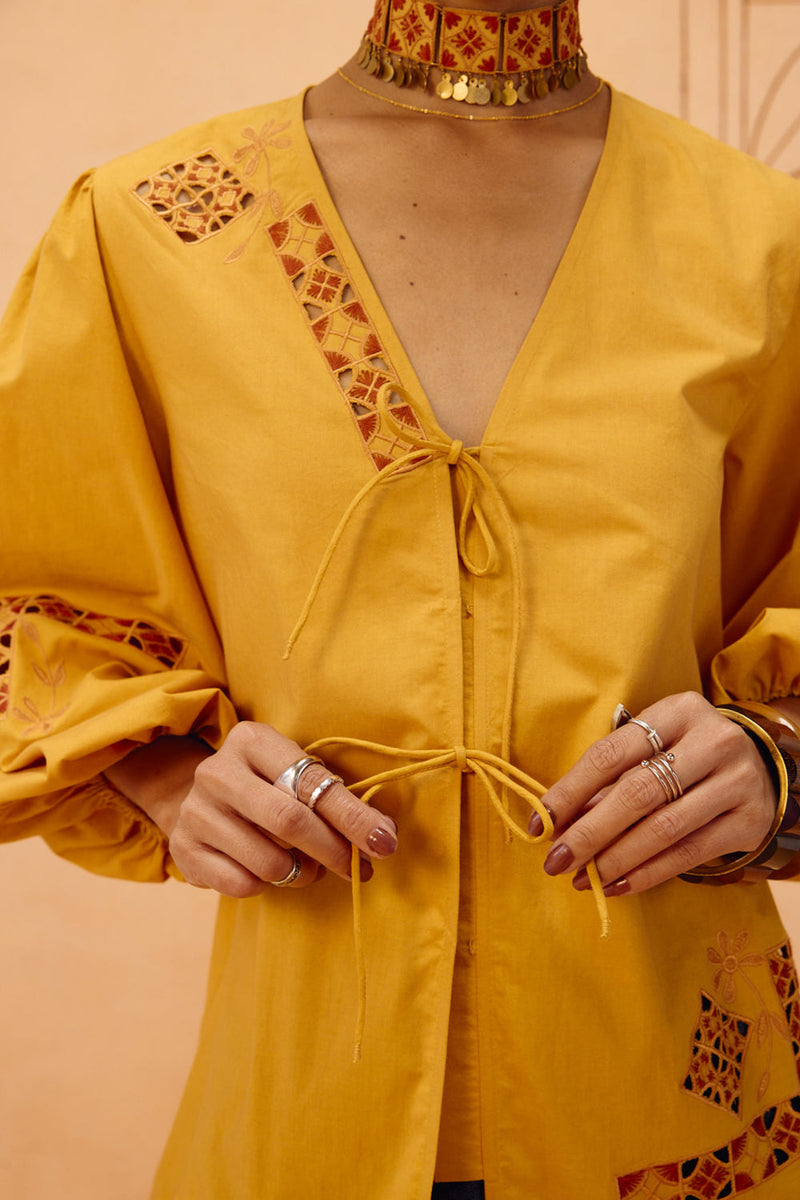 Golden Roots Organic Cotton Top poplin top/shirt by SUI in mustard for women in Singapore