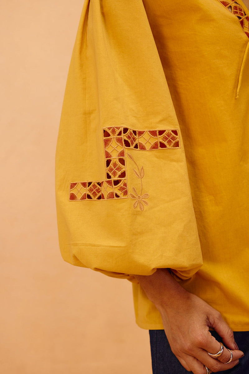 Golden Roots Organic Cotton Top poplin top/shirt by SUI in mustard for women in Singapore