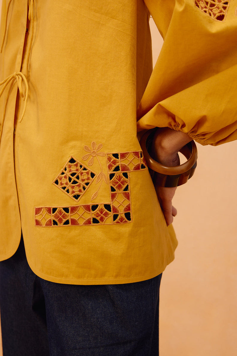 Golden Roots Organic Cotton Top poplin top/shirt by SUI in mustard for women in Singapore