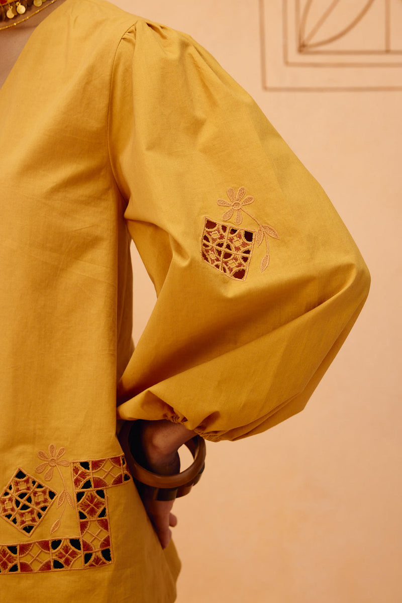 Golden Roots Organic Cotton Top poplin top/shirt by SUI in mustard for women in Singapore