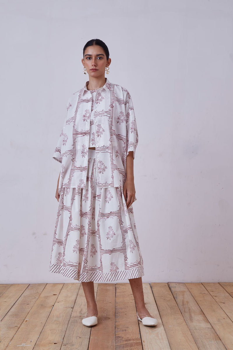 Goonj Red Hand Printed Shirt cotton cambric top/shirt by The Summer House for women in Singapore